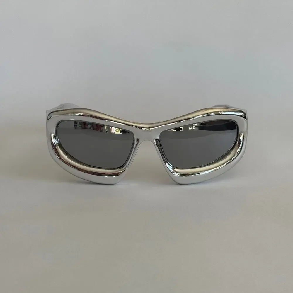 Y2K Silver Black Bubbly Round Rave Sunglasses Unisex Festival UVA UVB